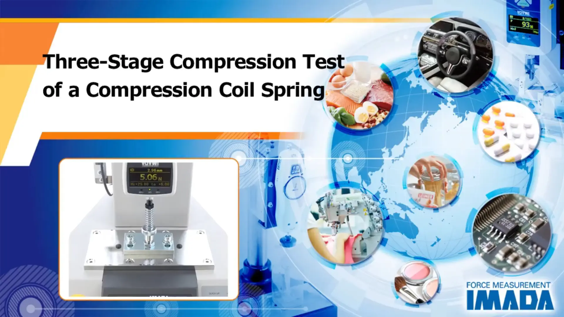 Three-stage compression test of a compression coil spring